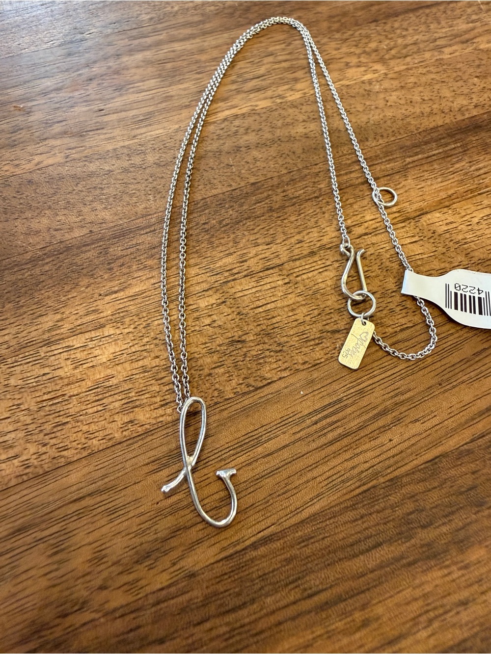 Sterling Silver Script 'b’ initial monogram necklace